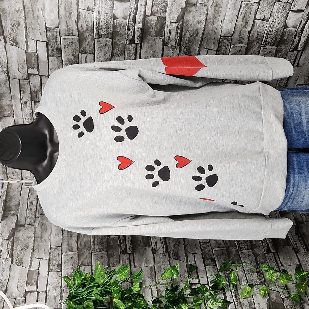 Paw Print Heart Elbow Patch Sweatshirt - Oversized Small - Picture 4 of 9
